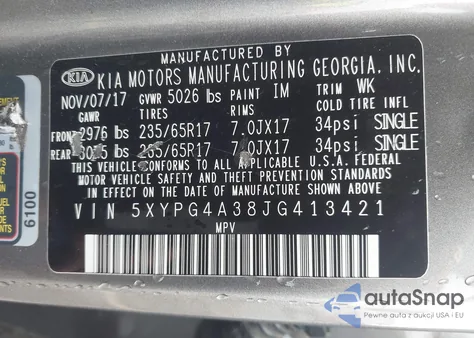 2018 Kia Sorento 2.4L Lx from USA, damaged, VIN 5XYPG4A38JG413421